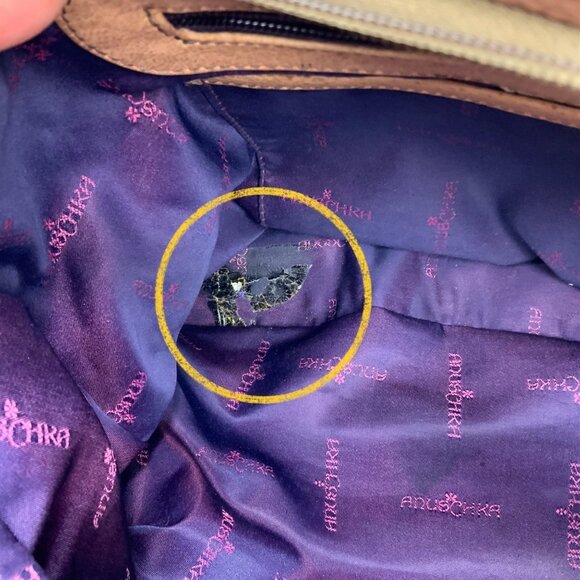 Anuschka Painted Butterfly Leather Hobo Shoulder Bag Zip Top Purse Dual Straps - Picture 8 of 16